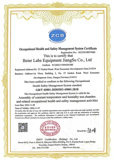 Occupational Health and Safety Management System Certificate